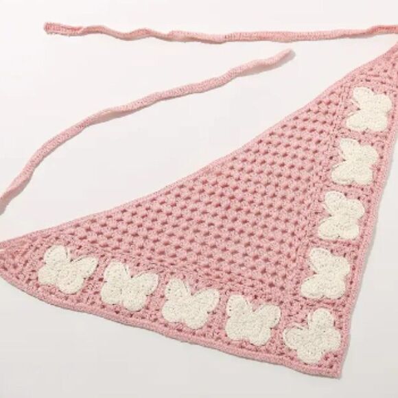 Hippie Headband Bandana Pink Butterfly Hand Tie Homemade Colorful Kerchief - Picture 2 of 3